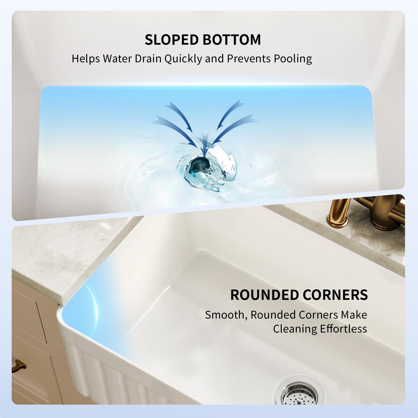 DeerValley White Farmhouse Sink 33 inch, Fireclay Apron Front Farm Kitchen Sink, Single Bowl Deep Drop-in Undermount Reversible Sinks with Grid & Strainer