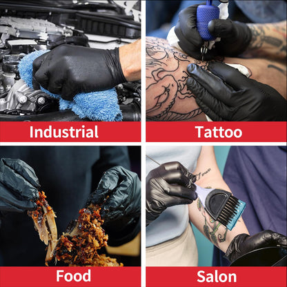 Supmedic Black Nitrile Exam Gloves, 5 Mil Chemical Resistant Powder-Free Food Safe Disposable Medical Glove 100Pcs (Large)