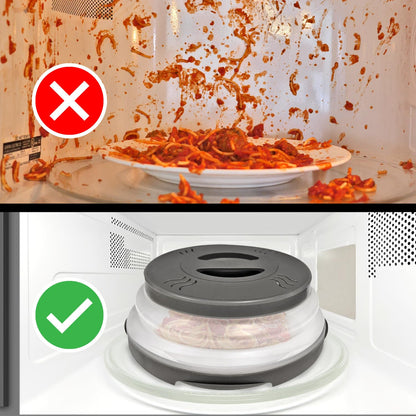 HOVER COVER Magnetic Microwave Splatter Cover with High Power, Strongest Magnetic Grip, Collapsible 12-Inch BPA-Free Food Lid, Vented Plate Guard, Dishwasher Safe, Space-Saving Storage - Gray