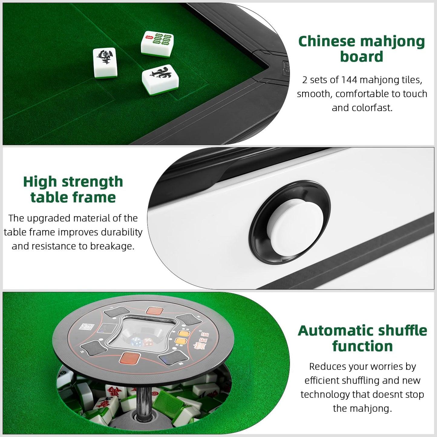 TREZHILU Chinese Mahjong Table Automatic,No Numbered Tiles,with 2 Sets of 42mm 144 Tiles,Automatic Mahjong Table Suitable for Home & Outdoor Leisure, Gifts for Chinese Players