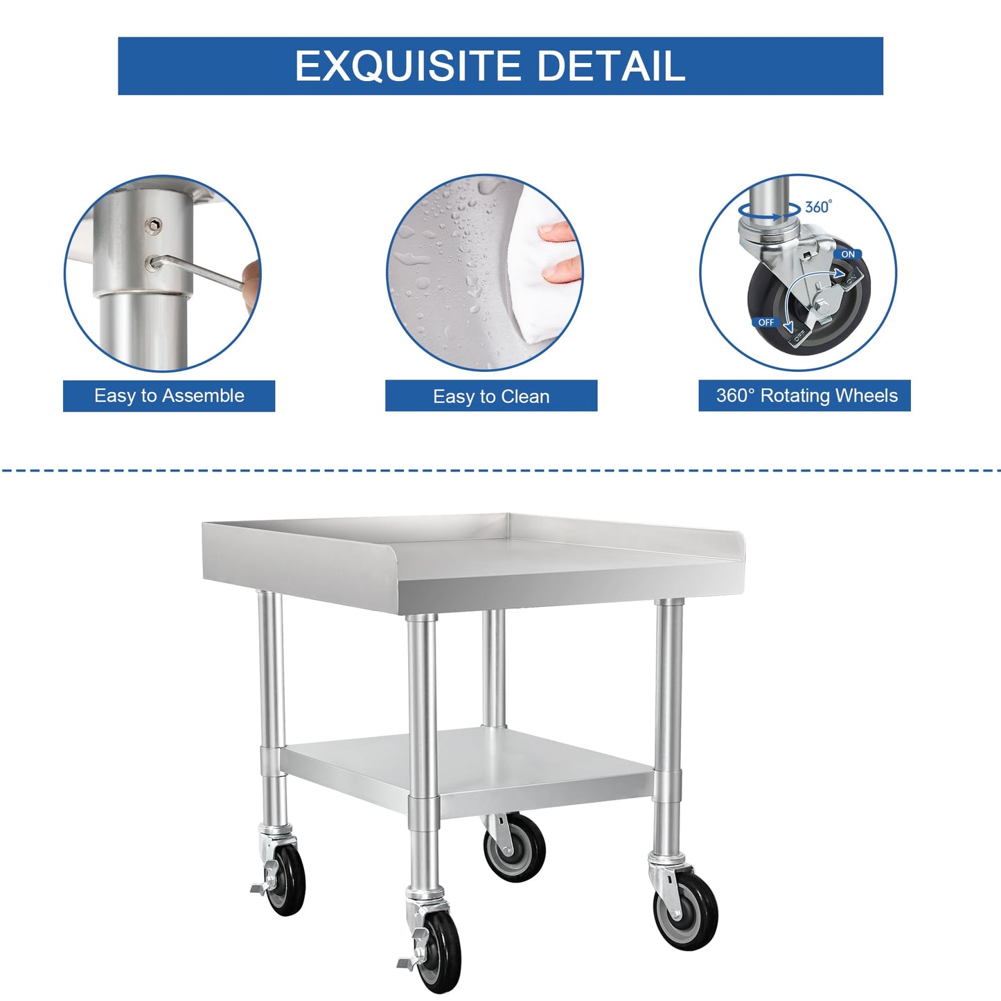 HARDURA Stainless Steel Equipment Stand Metal Prep Table with Casters 30"X 24" NSF 430 for Commercial Food Prep