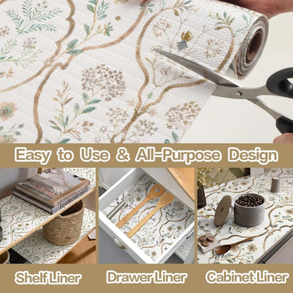 Vuacepe Drawer and Shelf Liner for Kitchen Cabinets Non-Adhesive Drawer Liners Strong Grip Floral Shelf Liners Non-Slip Cabinet Liner,Waterproof Kitchen Cabinet Liners for Shelves,12IN × 10FT