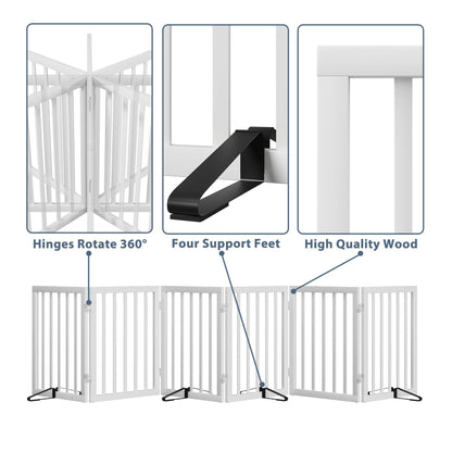 Dog Gates for Doorways Extra Wide 110inches (9ft), Wooden Freestanding Pet Gates for Dogs with 4 Support Stands, Foldable Gates for Dogs Indoor