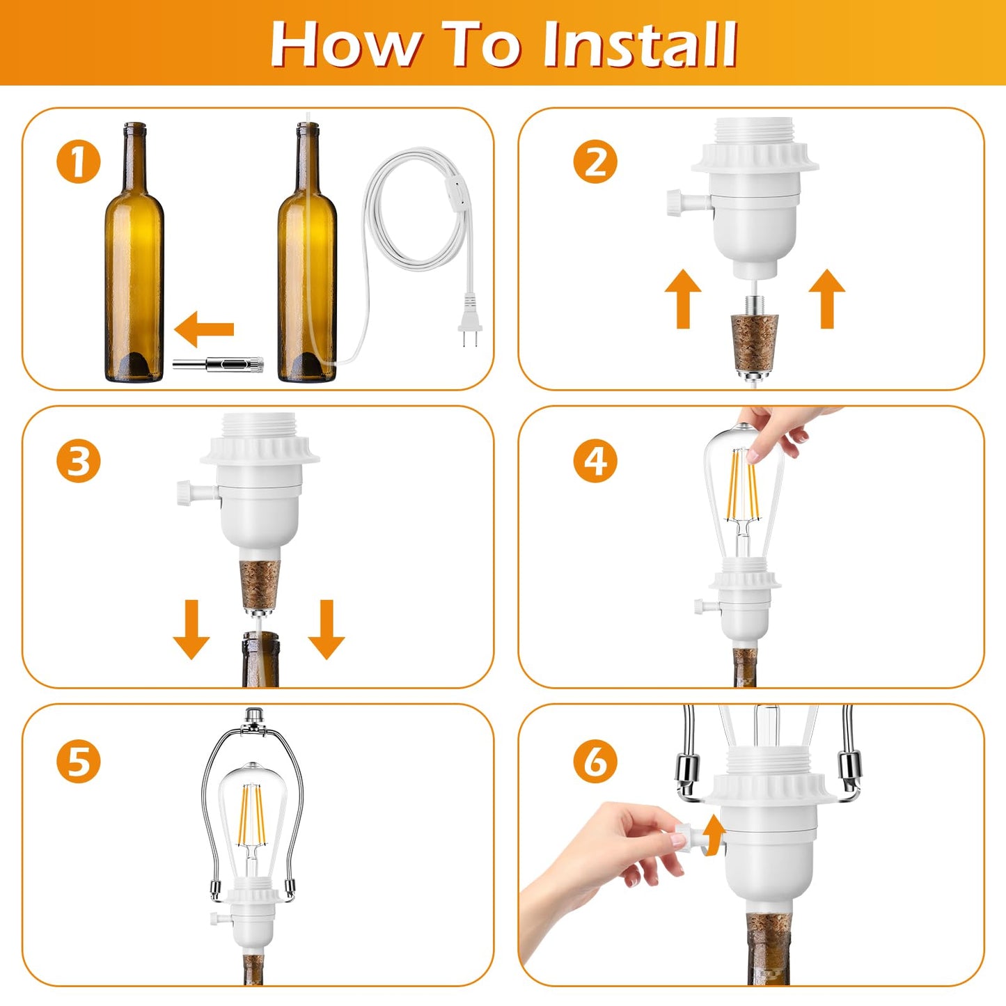 Make a Lamp or Rewire Kit,DIY Bottle Lamp Wiring Kit Includes 3-Way Light Socket,Electric Cord,Glass Drill Bit,Bottle Corks etc.,Bottle Lamp Design&Repair (Full Set Wiring Kit)