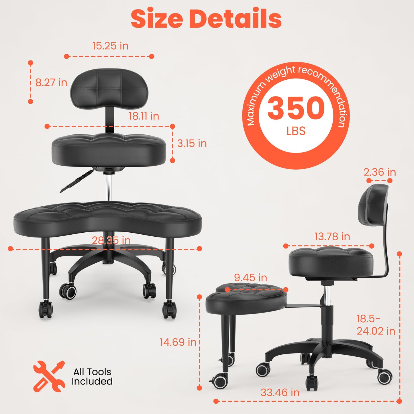 TASALON Cross Legged Office Chair, Criss Cross Chair with Wheels, 360° Swivel Adjustable Height ADHD Chair with Back Support, Ergonomic Kneeling Chair for Meditation, Yoga & Home Office Use, Black