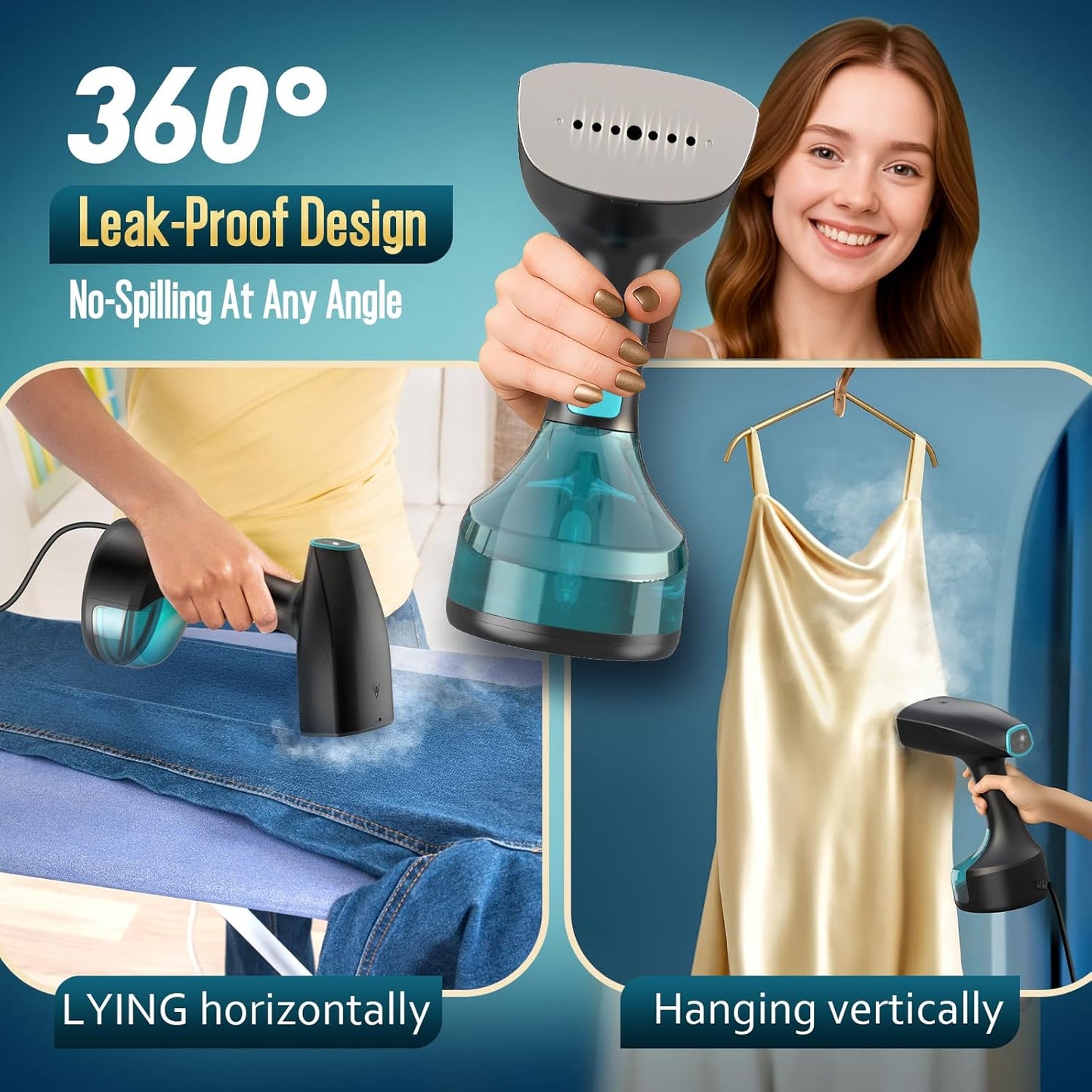 Skiennix Handheld Clothes Steamer - 1900W Portable Fabric Steamer with 3 Settings & 300ml Capacity