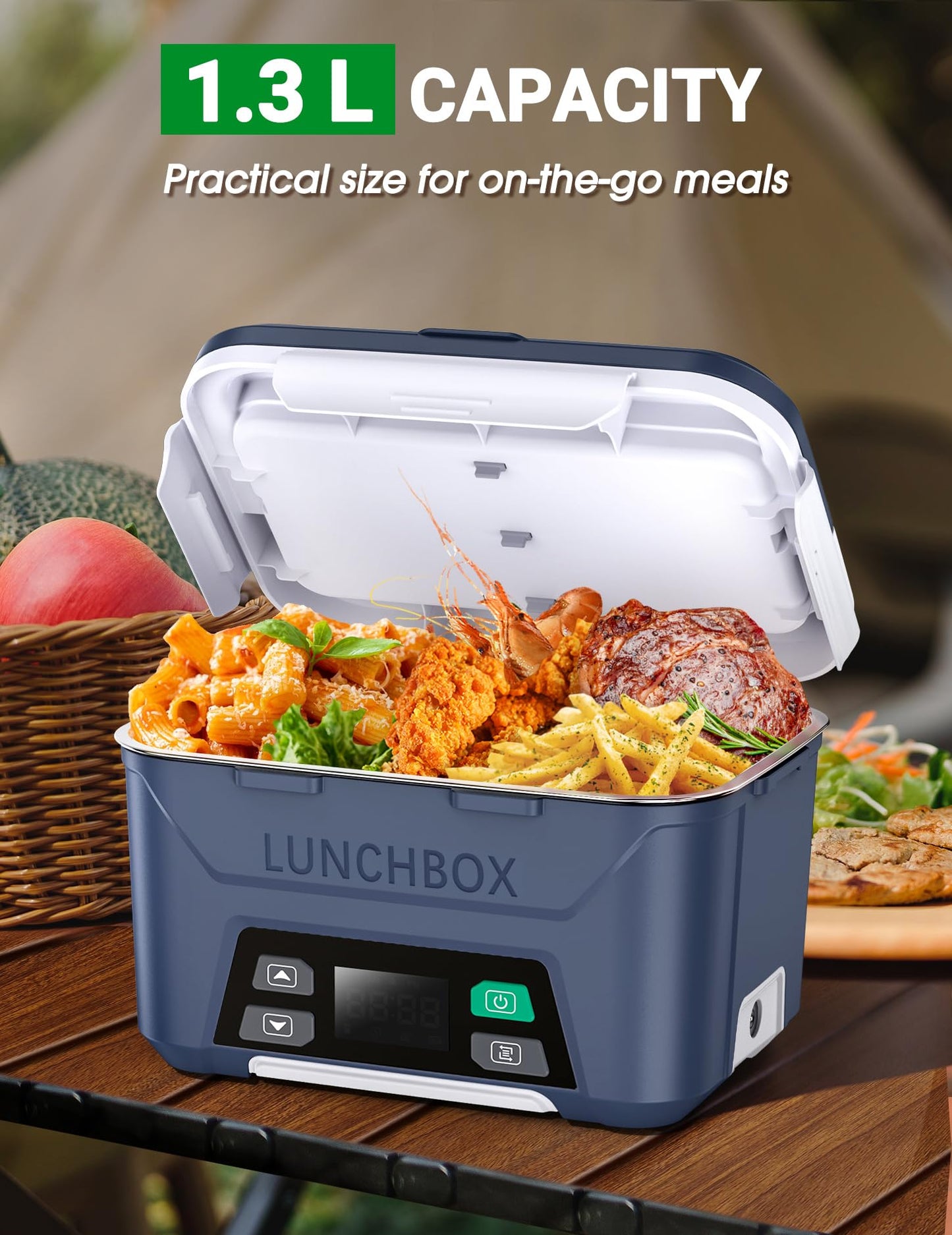 Docusvect Rechargeable Heated Lunch Box for Men, 1.3L Cordless Electric Lunch Box for Adults with Smart Scheduled Heating, Portable Food Warmer with Complete Accessories