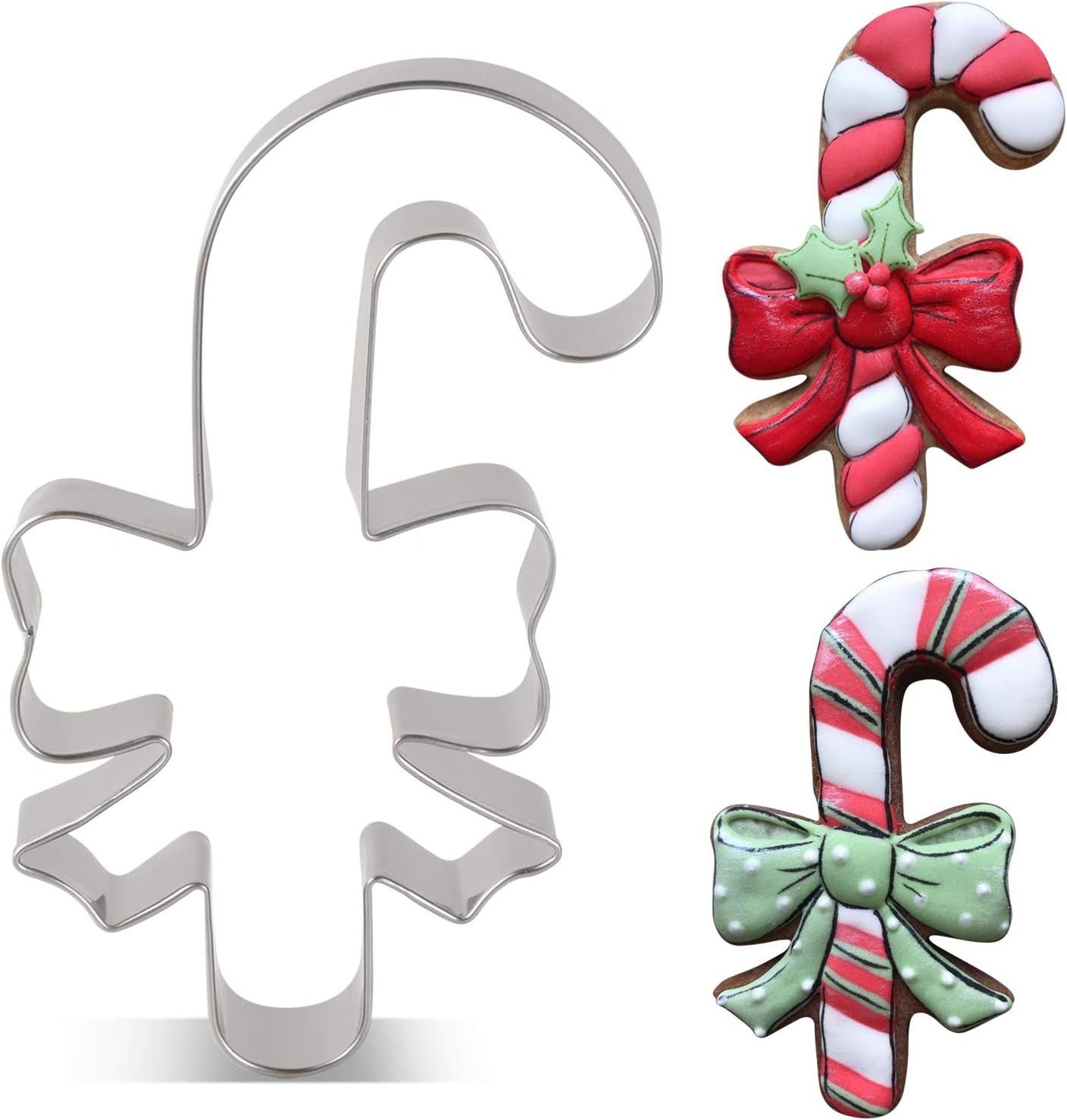 LILIAO Christmas Candy Cane with Bow/Ribbon Cookie Cutter, 2.8 x 4.3 inches, Stainless Steel