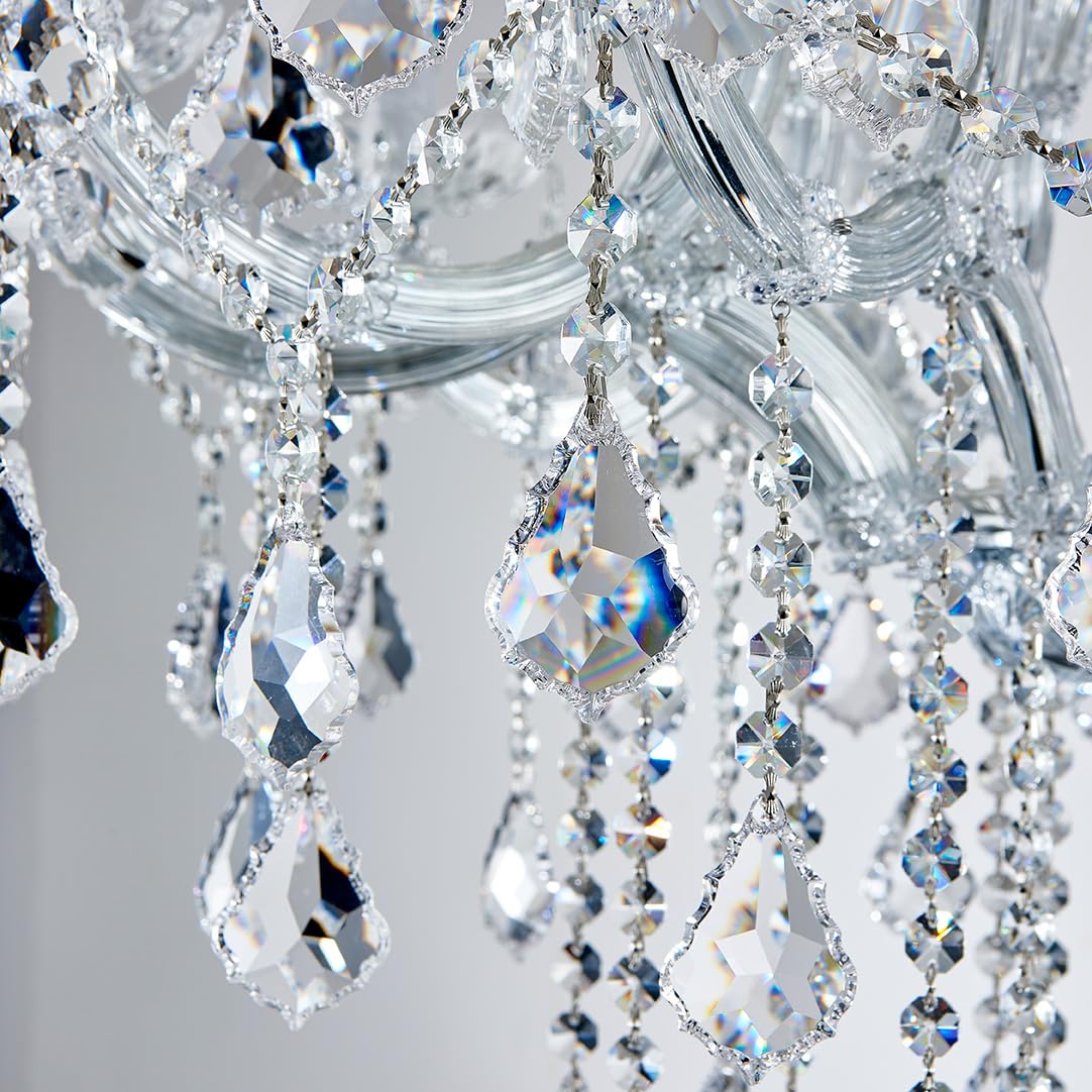 TMAFON Modern Chrome Chandelier Light Fixture - Luxury Maria Theresa Crystal Chandeliers for Dining Room, Kitchen Island, Living Room, Bedroom, 15 Lights, 2 Layers