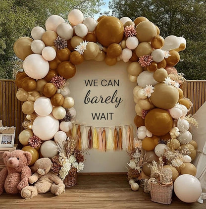 Neutral Balloon Arch Garland Kit - Double Stuffed Nude Beige Brown Cream Gold Balloons with Artificial Flowers Tissue Tassels for Birthday Bear Baby Shower Bridal Party Decoration