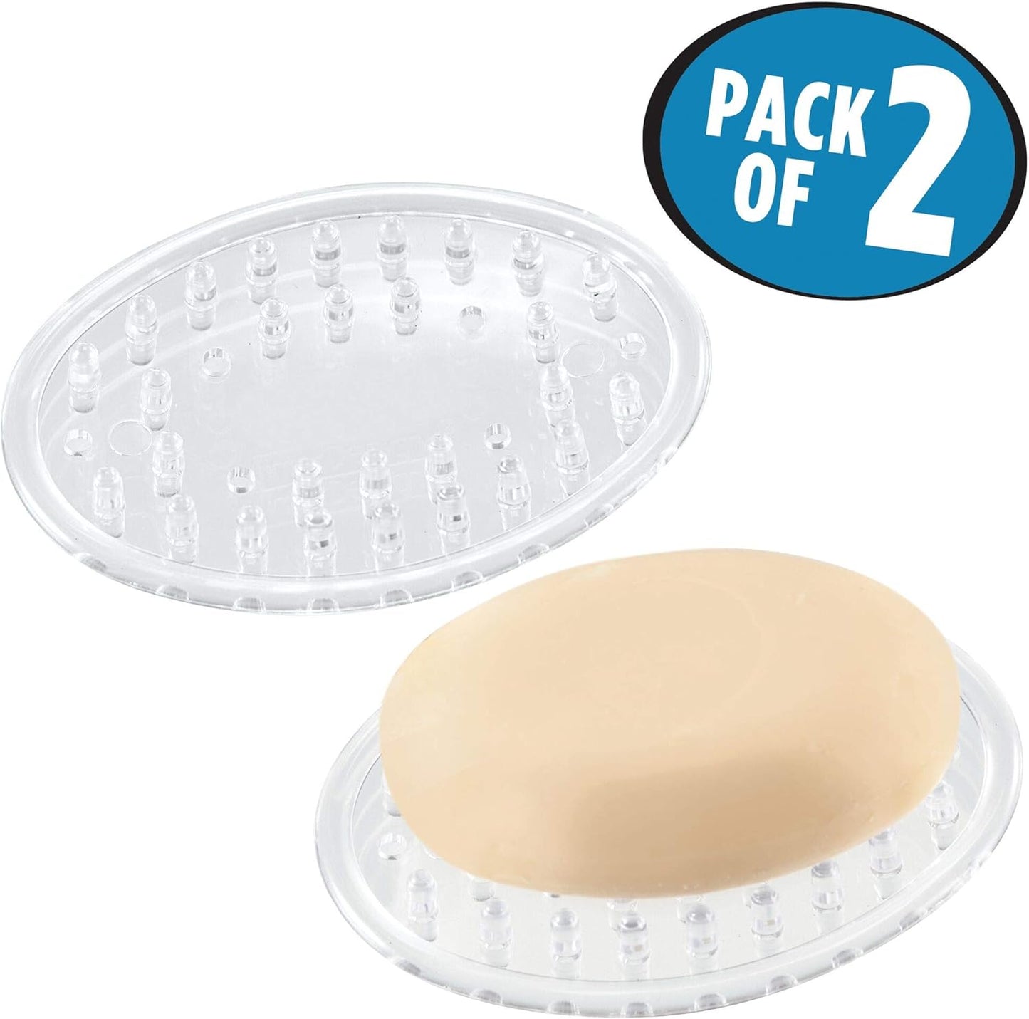 iDesign Clear Plastic Soap Saver Holder Tray for Bathroom, Shower, Kitchen, Set of 2