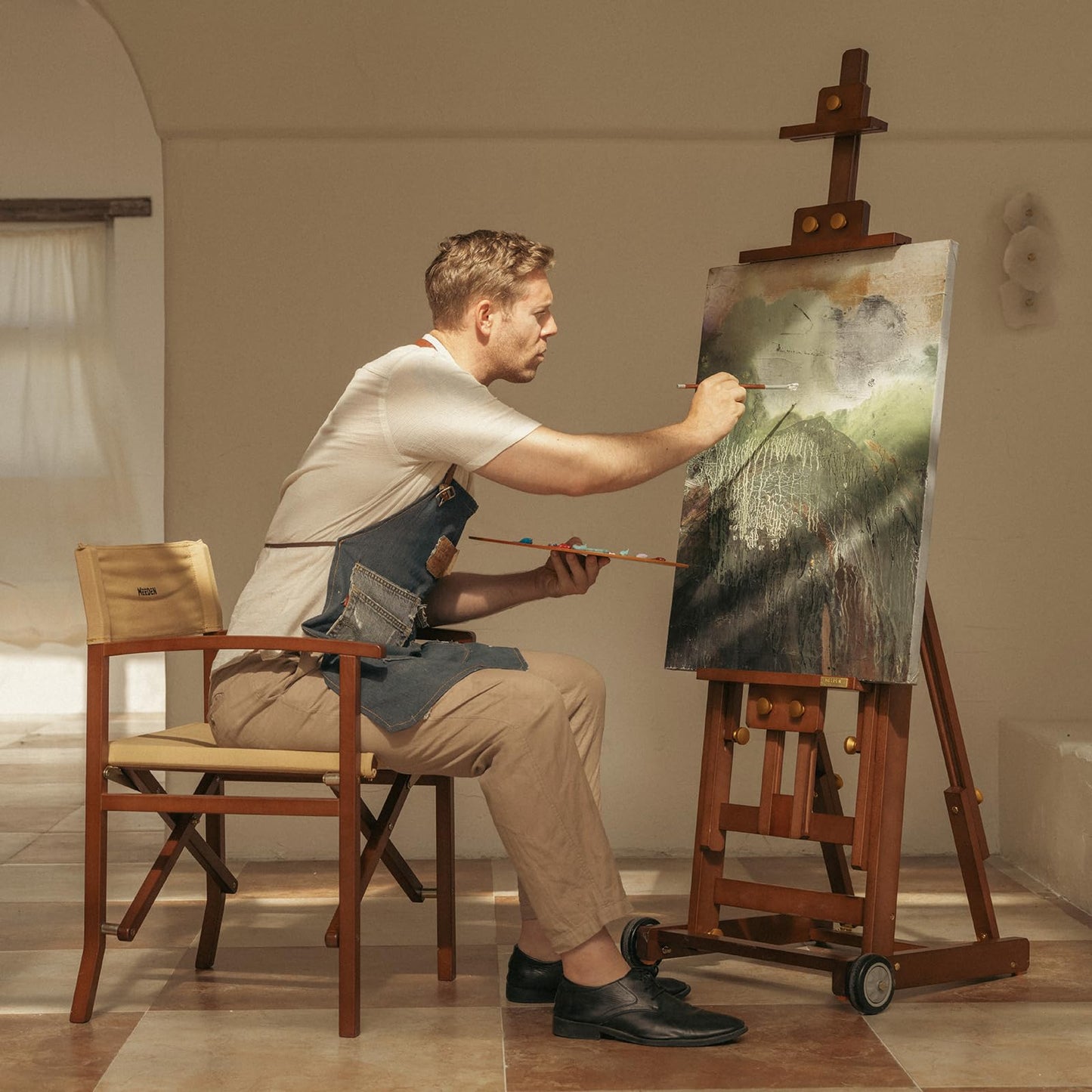 MEEDEN PRO Assembly-Free Art Easel - Professional Artist Easel with Wheels - Beech Wood Large Easel for Painting Canvas Up to 77"