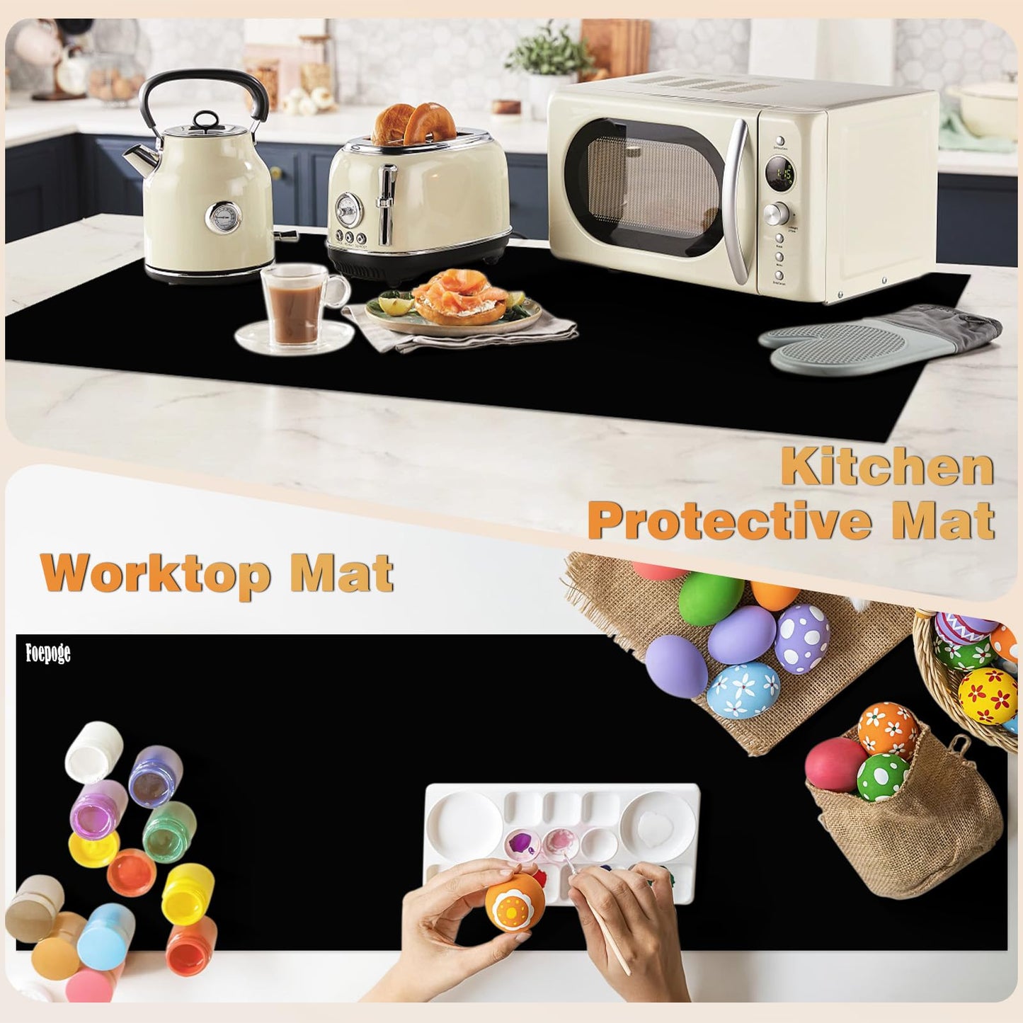 49.2" x 15.7" Large Silicone Mat for Kitchen Counter Protector, Cuttable Silicon Countertop Protector Mat Heat Resistant Mats for Countertop, Cut to Fit Placemat Ship Roll by Foepoge, Black