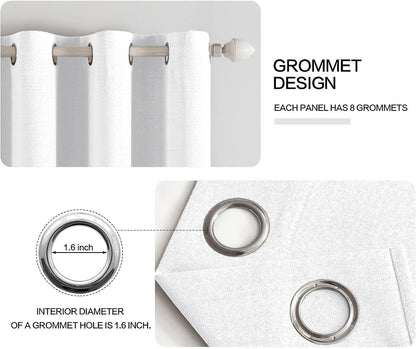 MIULEE Blackout Linen Textured Curtains - Thermal Insulated Room Darkening Drapes | Bright White, 52 x 108 Inch (2 Panels)