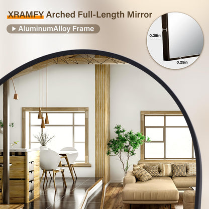 XRAMFY 86"x40" Arched Full Length Mirror Floor Mirrors with Aluminum Alloy Frame Free-Standing Wall Mounted Floor Mirrors or Large Dressing Mirror, Black Mirror Full Length