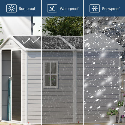 Resin Storage Shed with Floor 8 x 6 FT Waterproof Plastic Outdoor Garden Sheds Kit with Lockable Door & Windows,Patio Tool Shed for Backyard Lawn, Gray