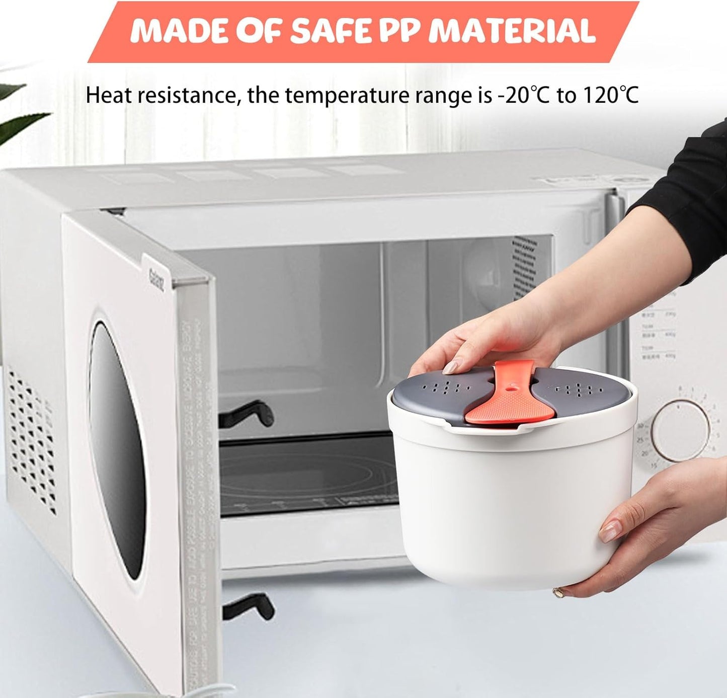 2L Microwave Rice Cooker, 2 Layer Vegetable Steamer with Strainer, Non-Stick Pasta Cooker, Dishwasher Safe