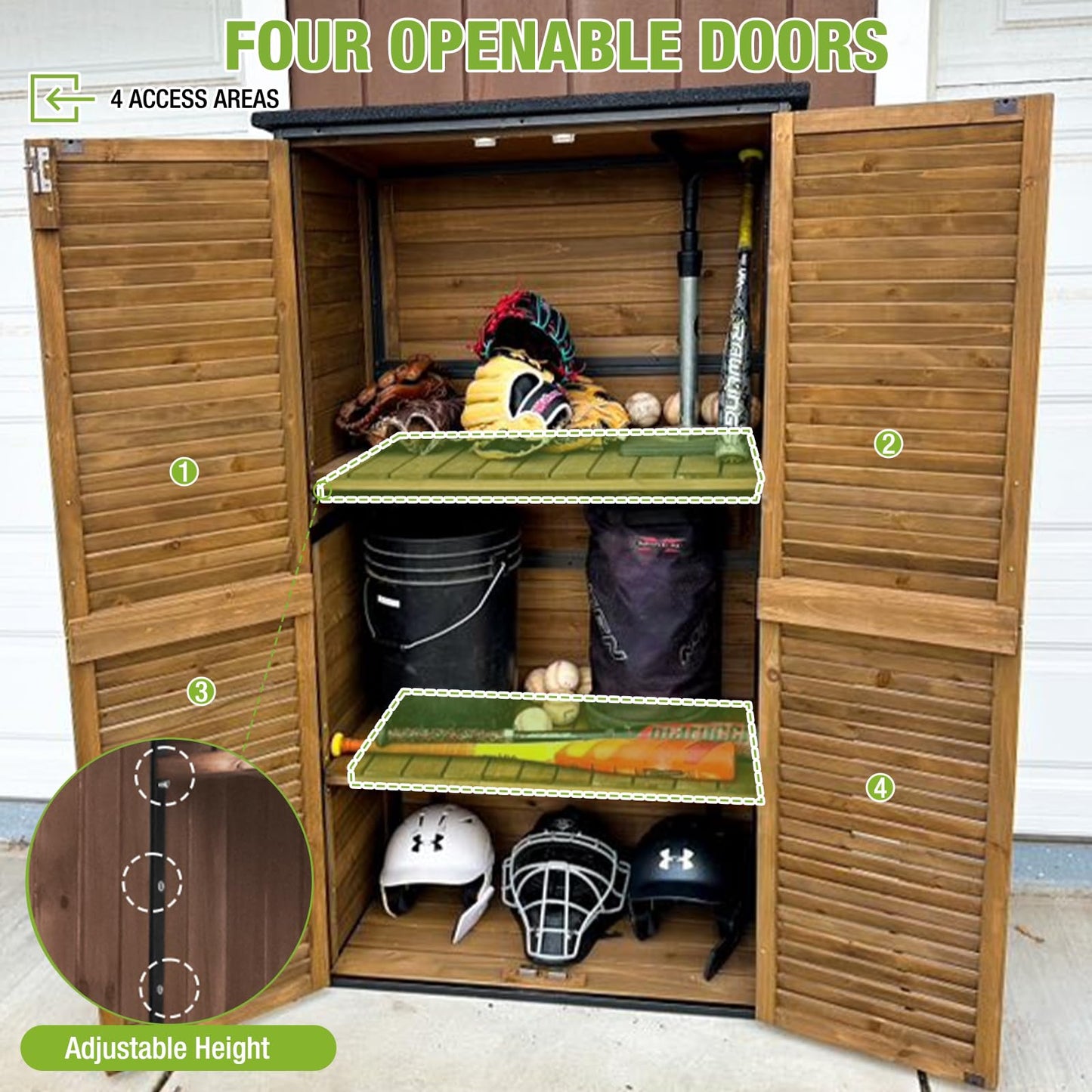 Outdoor Storage Shed with Adjustable Shelfs Tool Cabinet with Floor,Wooden Garden Shed for Backyard, Lawn, Patio Utility