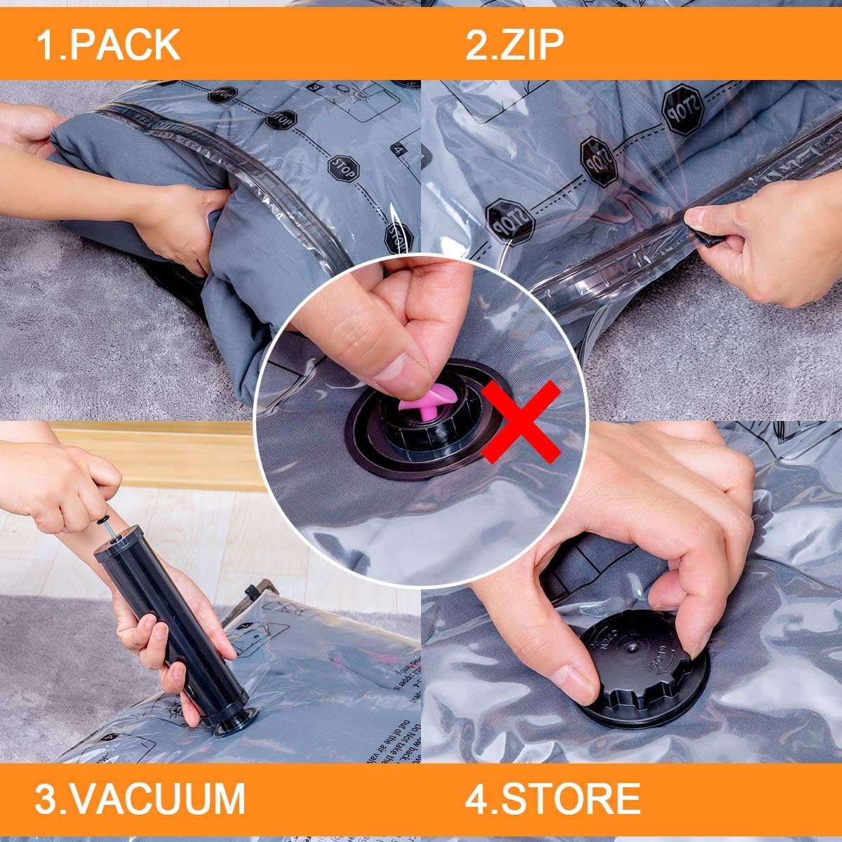 GONGSHI Vacuum Seal Bags for Clothing Travel & Home Storage, Travel Vacuum Bags with Pump,Space Saver for Blankets, Comforters, Pillows, Clothes,24 Combo with Electric Pump