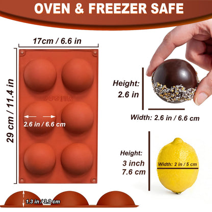 Lerykin 2 Pack Large 6-Cavity Semi Sphere Silicone Molds, Non-Stick Baking Mold for Making Standard Size Hot Chocolate Bomb, Cake, Jelly, Dome Mousse