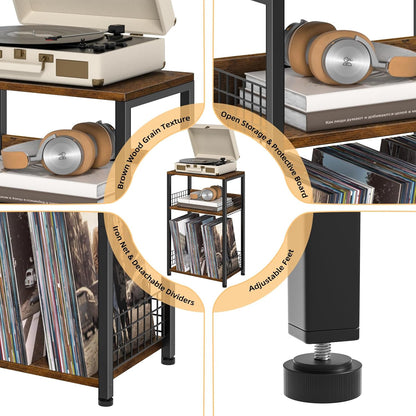 Spaces,3 LELELINKY End Table with Storage, Brown Nightstand for Small Tier Record Player Stand with Vinyl Storage