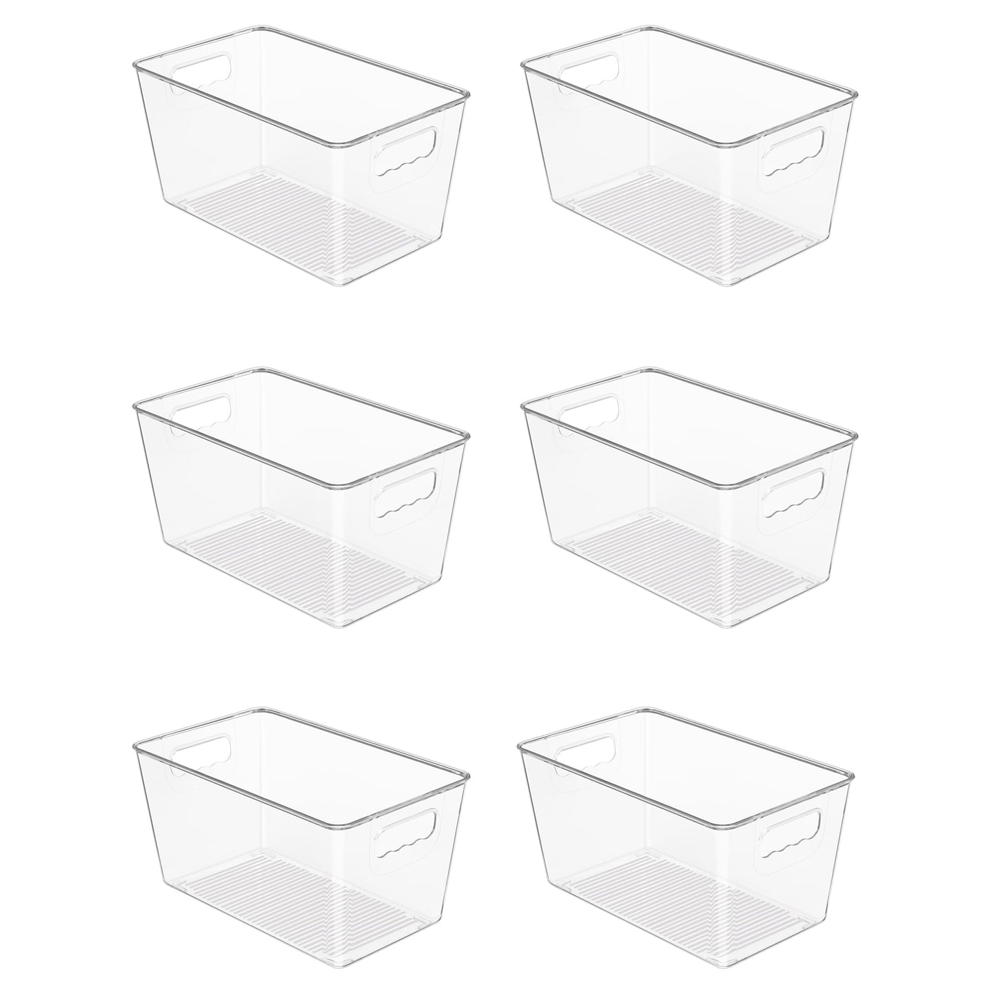 Vtopmart 6 Pack Clear Storage Bins, Pantry Cabinet Organizer Bins with Handle for Pantry Organizer and Storage, Plastic Bins for Fridge, Cabinet, Kitchen, Countertops, Cupboard, Freezer, Medium