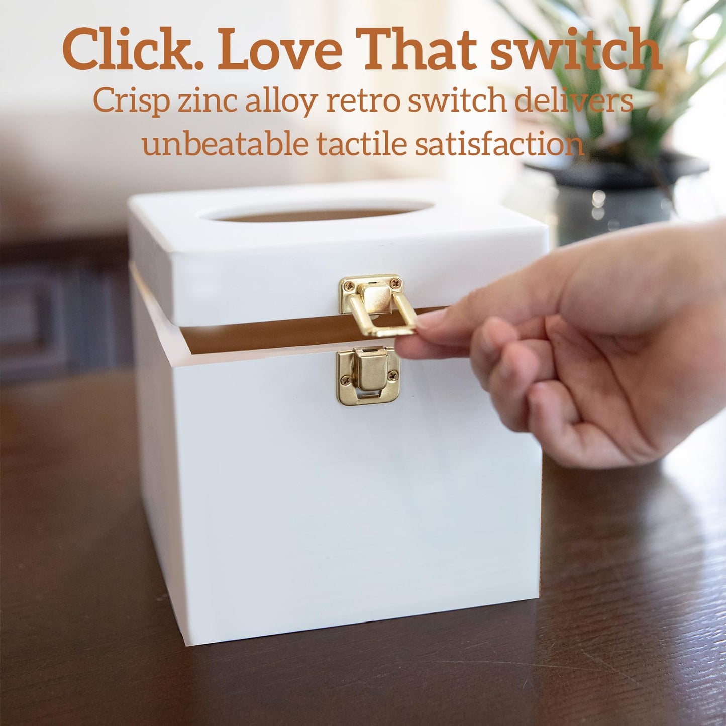 White Square Tissue Box Cover with Metal Switch, Tissue Box Holder with Lid, Solid Wood Countertop Bathroom Accessories, Office Decor, Home Decor for Bathroom Room
