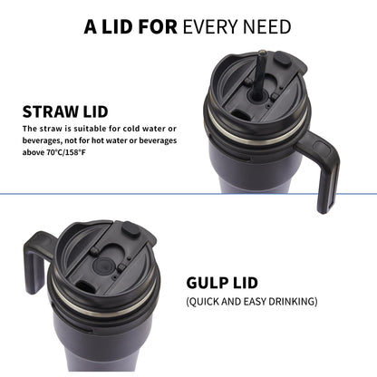 ALOUFEA 20 oz Insulated Coffee Mug Tumbler with Handle, Stainless Steel Travel Mug Tumbler with Lid and Straw,Double Wall Vacuum Leak Proof Ice Coffee Thermal Cup, Black