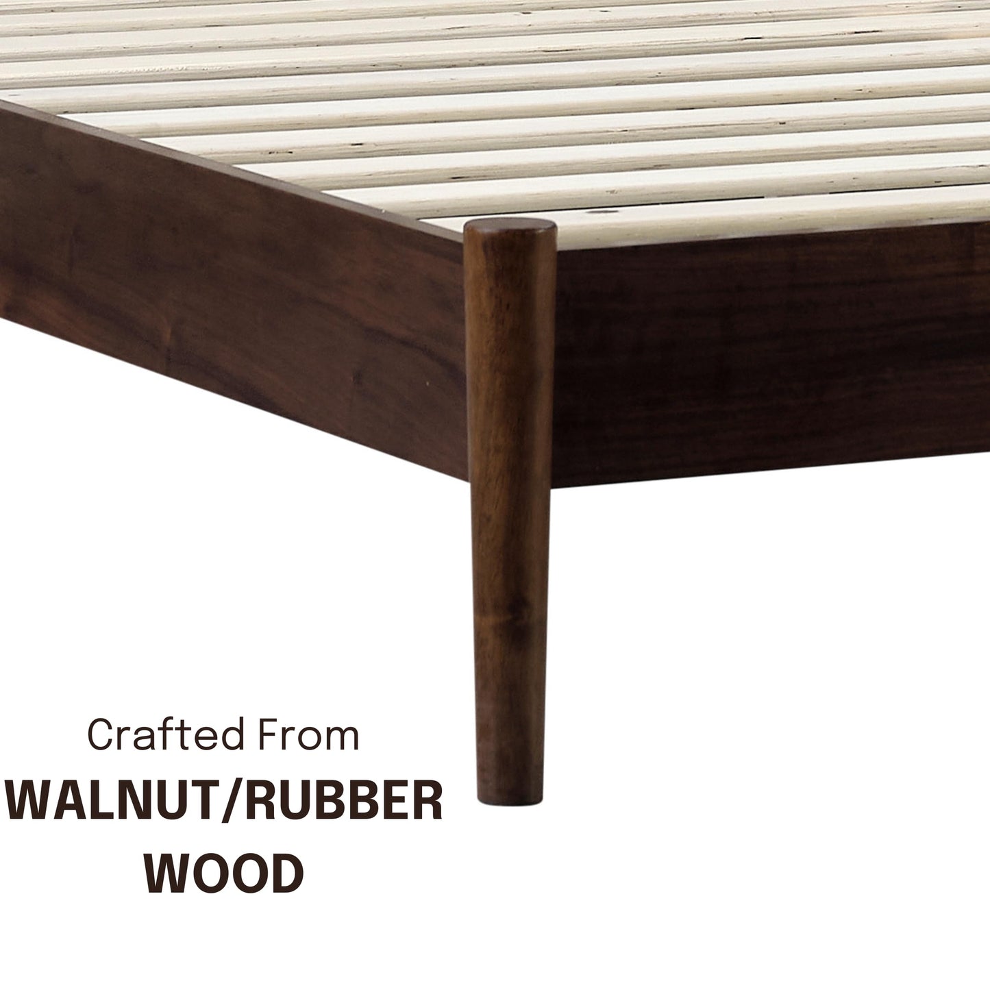 NTC Inno Wooden Bed Frame with Headboard, Solid Oak and Rubber Wood Foundation with Silent Slats and Wood Central Supports, 1000 Lb Capacity, Effortless Assembly, King - Dark Walnut
