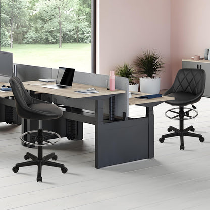 KLASIKA Drafting Chair with Backrest and Wheels, Adjustable Footrest Height Rolling Stool, PU Leather Tall Swivel Chairs Work Shop Office Desk Stools for Kitchen Home Bar, Black, 4 Pack