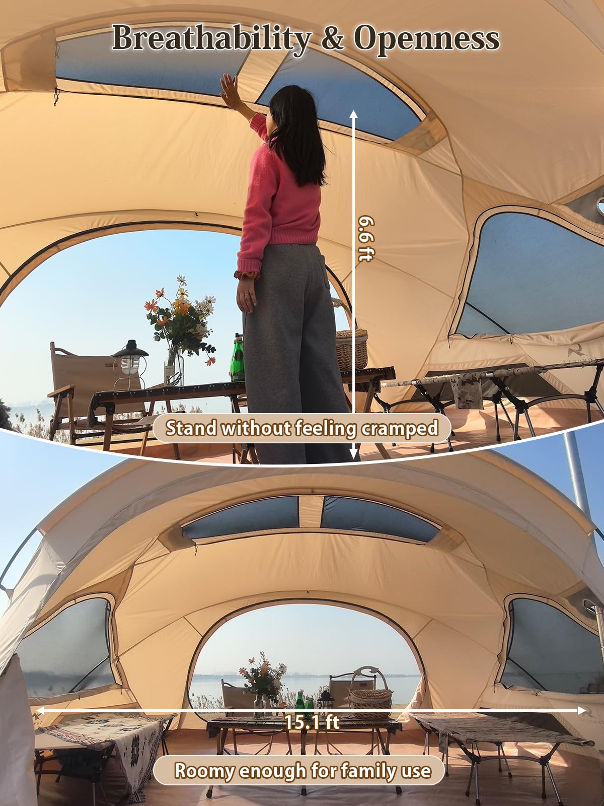 TOMOUNT Canvas Bell Tent with Stove Jack, 2-4 Person Use for Family Camping Glamping Yurt Tent 4 Seasons