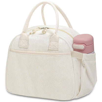 Carry bloom Lunch Box for Women, Insulated Lunch Bag Cute Corduroy Lunchbag Reusable Lunchbox for Work (bb pink corduroy)
