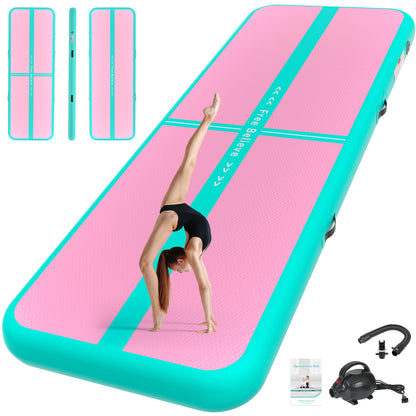 FINCOME Inflatable Gymnastics Mat Air Tumble Track Mats 10/13/16/20ft Training Mats for Home Use Air Mat with Pump 4”/6” Thick for Cheerleading/Yoga/Parkour/Beach/Park/Water