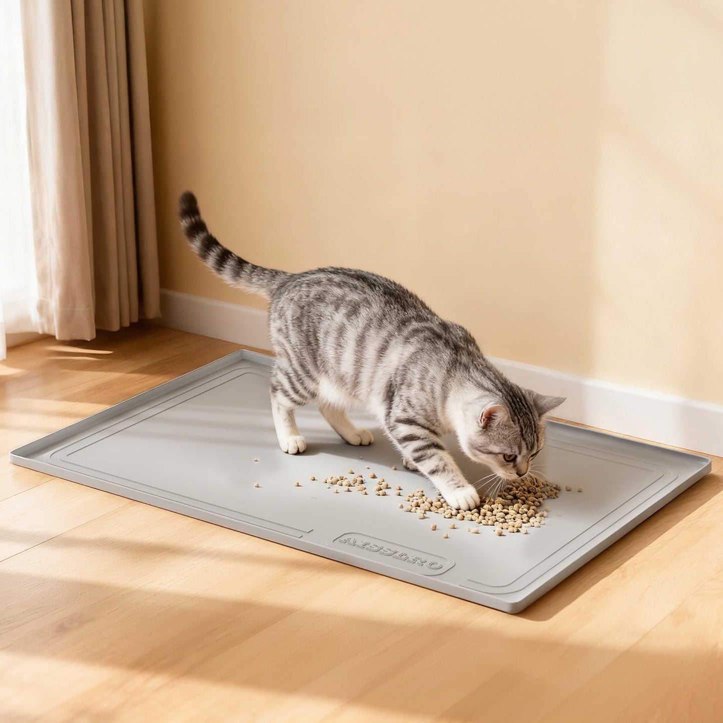 Aisslro Under Sink Mat 22" X 19", Waterproof Silicone Cabinet Organizer Protector with Raised Edge, Kitchen & Bathroom Leak Tray, Shelf Liner & Pet Feeding Mat for Dog Cat Food Mats, Gray