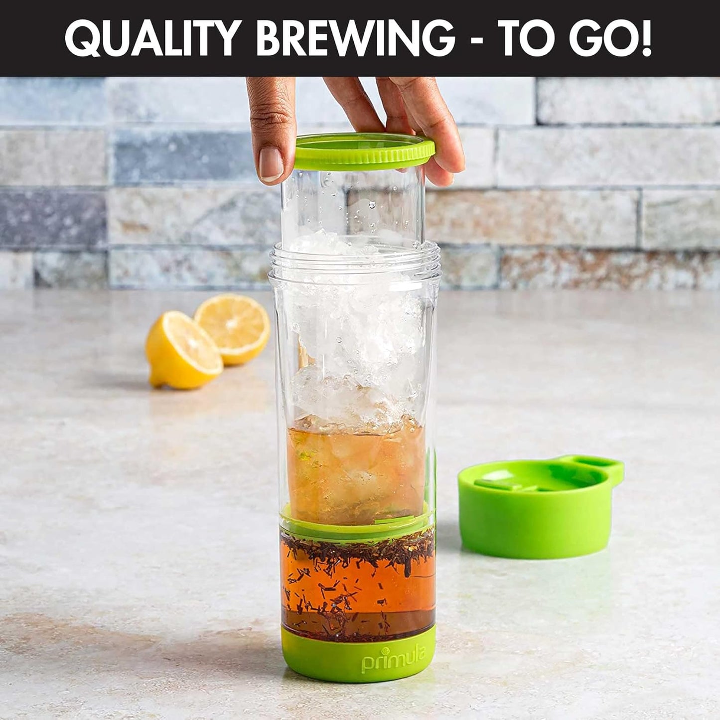 Primula Press and Go Iced Tea Maker, 16-Ounce Travel Tumbler, Green Infuser Bottle, Leak-proof Lid, Dishwasher Safe