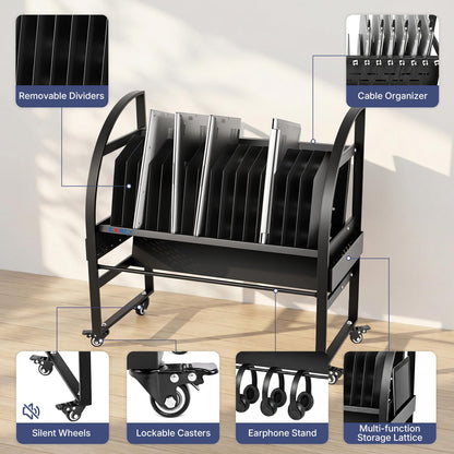 CXRCY 18-Device Mobile Open School Charging Cart Station for Ipads, Chromebooks | Open Design with Dividers| Portable Charging Stand| Devices up to 14" | for Schools, Offices, Training institutions
