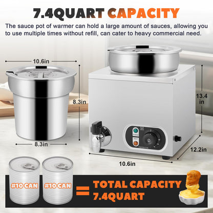 Nacho Cheese Warmer Dispenser 7.4Quart Hot Fudge Warmer Commercial Soup Warmer with Ladles, Food Warmer for Nachos Cheese Caramel Popcorn Hot Fudge Sauces 86-185℉110V