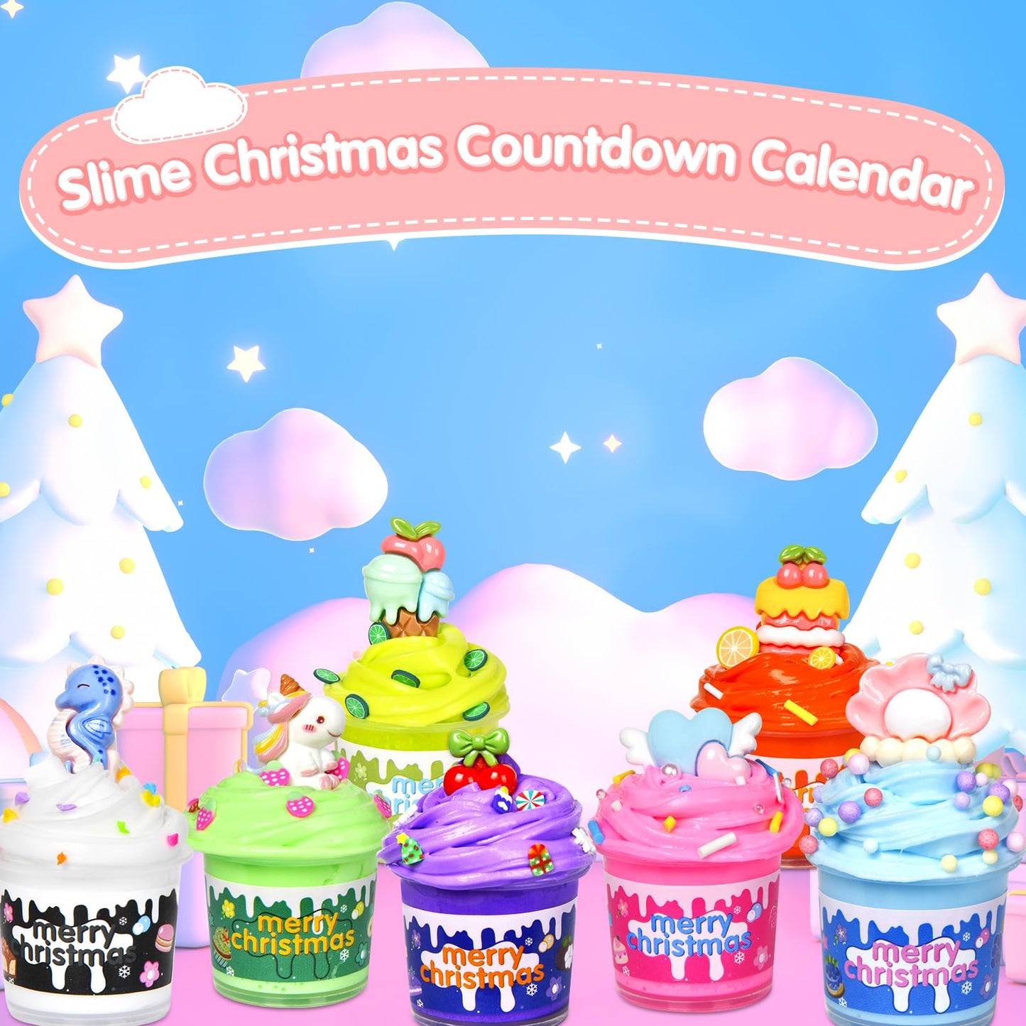 Slime Advent Calendar 2026 for Grils, Christmas Countdown Calendar for Kids, 24 Days of Xmas Count Down Calendar for Girls and Boys