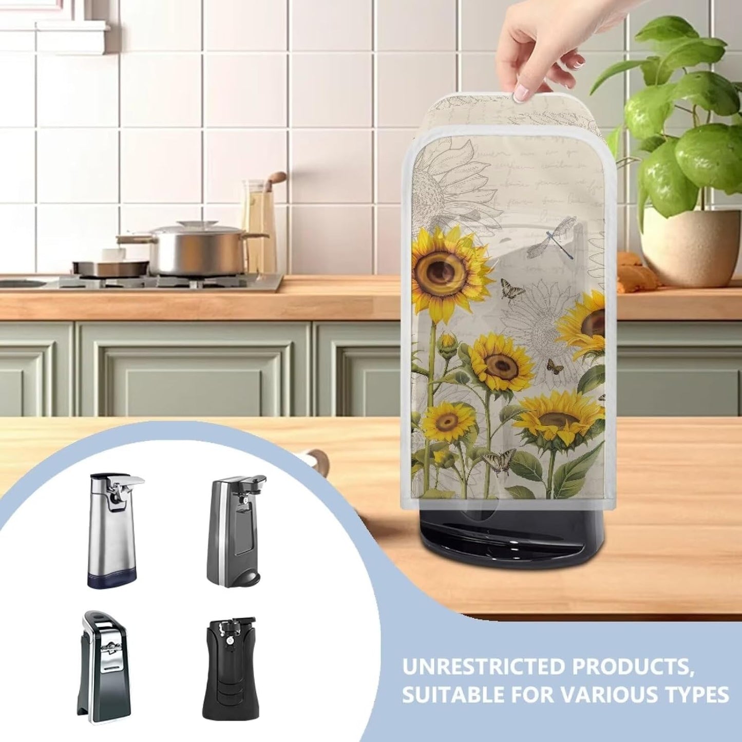 Can Opener Cover, Kitchen Electric Appliance Cover, Stain Resistant & Machine Washable - Sunflower Dragonfly