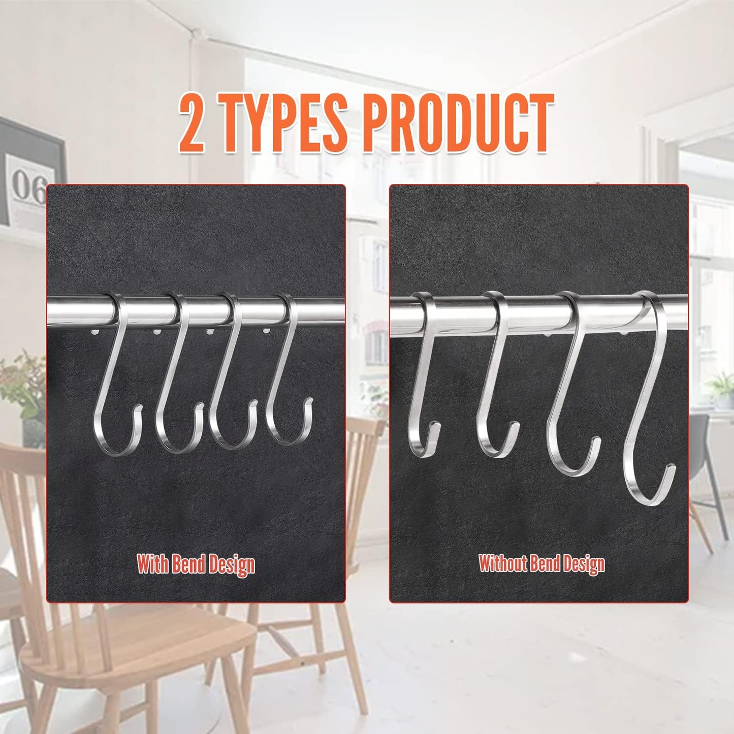 MroMax 304 Stainless Steel S Hooks, 80mm/3.15" Silver S Shaped Hook Hangers for Kitchen Bathroom Bedroom Storage Room