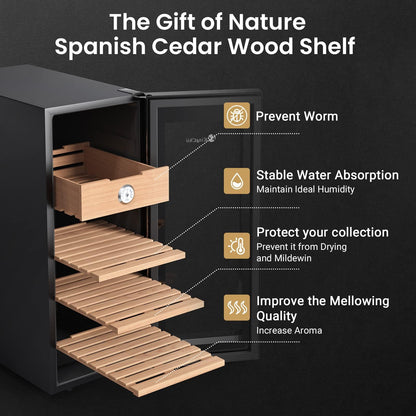 KingChii 33L Electric Cigar Humidors with Temperature Control System, Cigar Cabinet with Spanish Cedar Wood Shelves & Hygrometer, Gifts for Men (4 Layers 250 Capacity)
