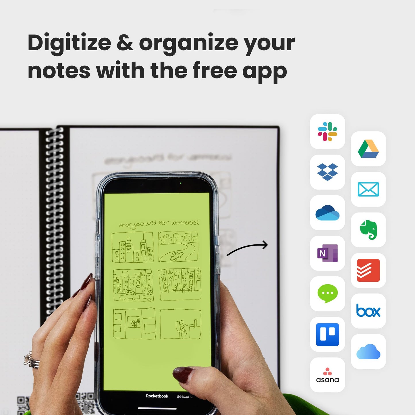 Rocketbook Fusion Reusable Undated Productivity Planner, Letter Size 8.5x11, Gray - Goals, Monthly and Weekly Calendar, Daily To-do List, Lined and Dotted Notes Pages