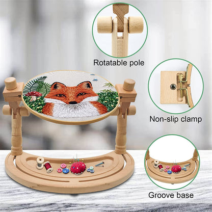 Multifunctional Embroidery Hoop Stand, Rotated Adjustable Embroidery Frame Stand Cross Stitch Stand, Beech Wood Embroidery Hoop Holder for Arts Crafts Sewing Needlework