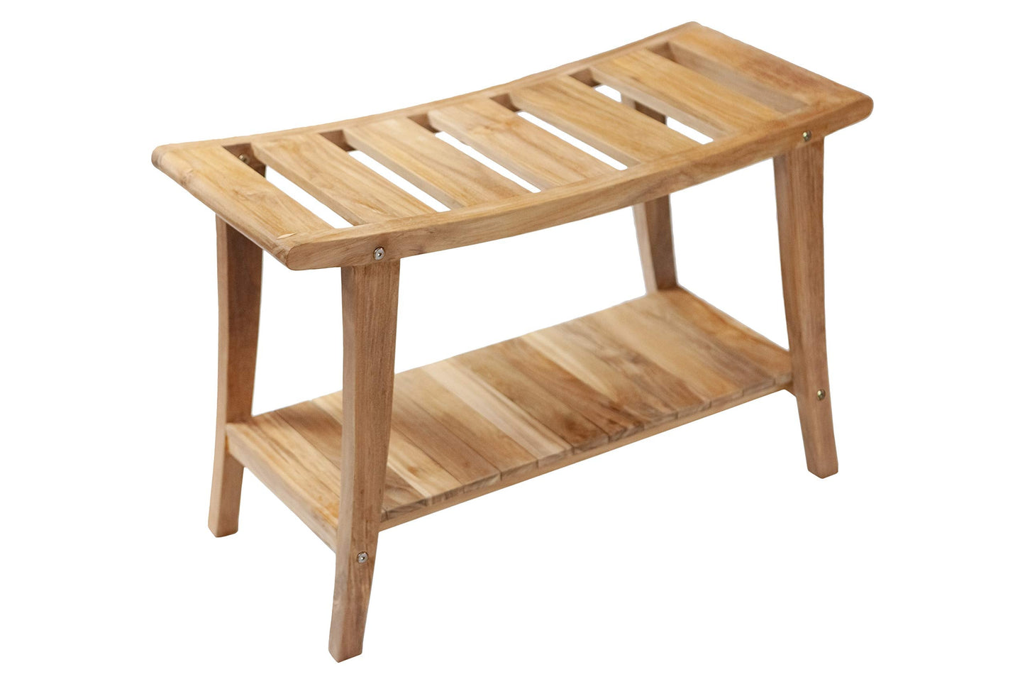 Nordic Teak Natural Teak Shower Stool with Curved Seat & Shelf | Spa-Style Bench for Bath | Shower | SPA | Pool | Patio | Select Grade (Natural Phoenix)