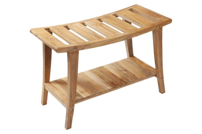 Nordic Teak Natural Teak Shower Stool with Curved Seat & Shelf | Spa-Style Bench for Bath | Shower | SPA | Pool | Patio | Select Grade (Natural Phoenix)