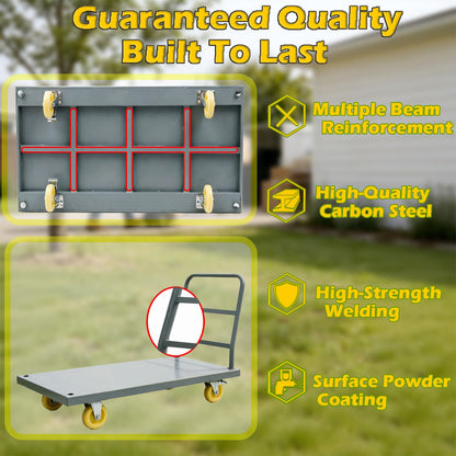 QVWZD Heavy Duty Steel Platform Truck, 47" L x 23.8" W x 32.7" H Flat Cart, Hand Trucks with Nylon Casters, 2000 lbs Capacity Steel Reinforced Flat Cart, Multi Use Utility Dolly for Warehouse Garage