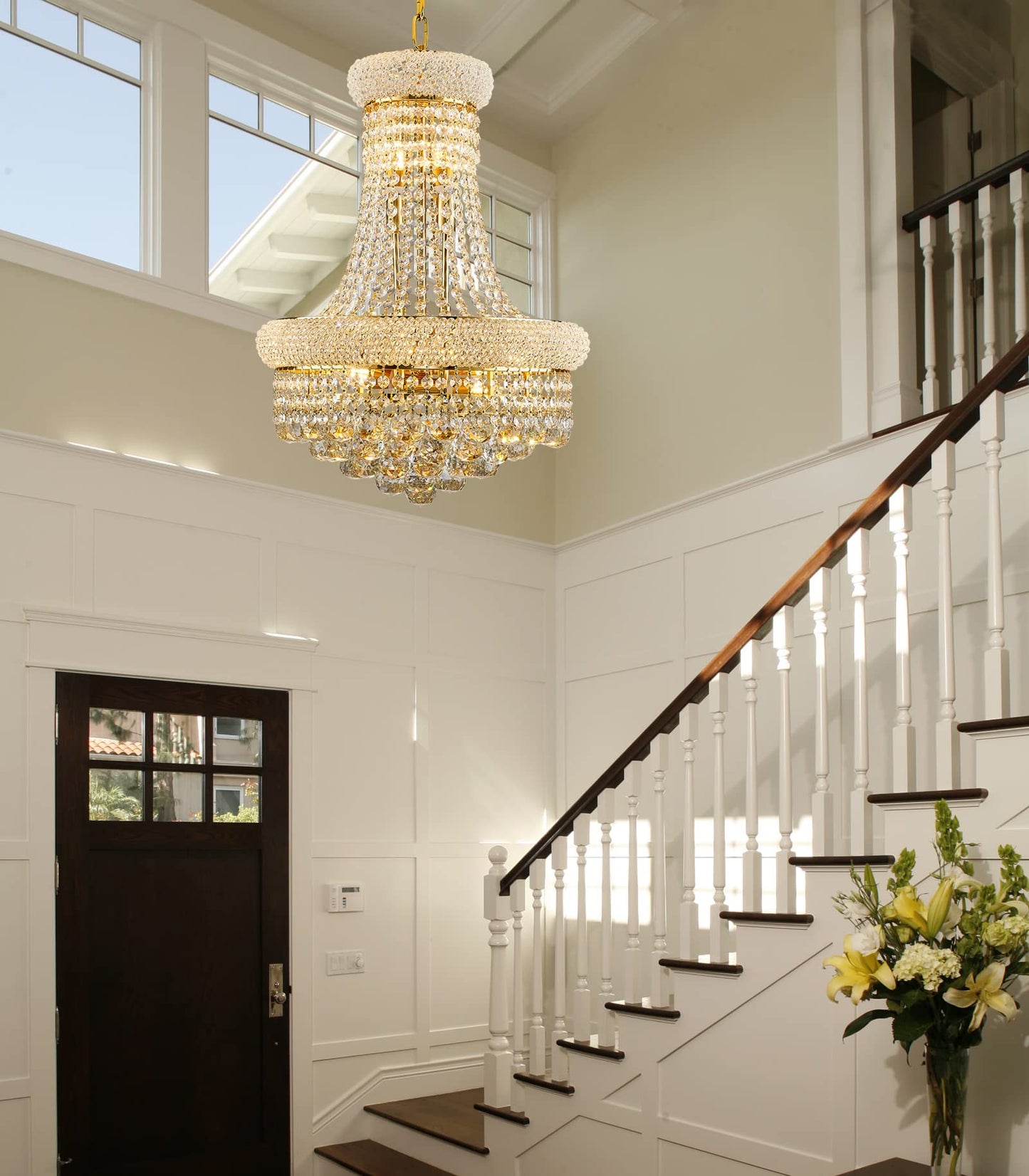 chandiry 10 Lights Gold Finish Empire Crystal Chandelier Lighting for Dining Room Living Room Foyer Hallway Bedroom Entryway (Dia 18'')