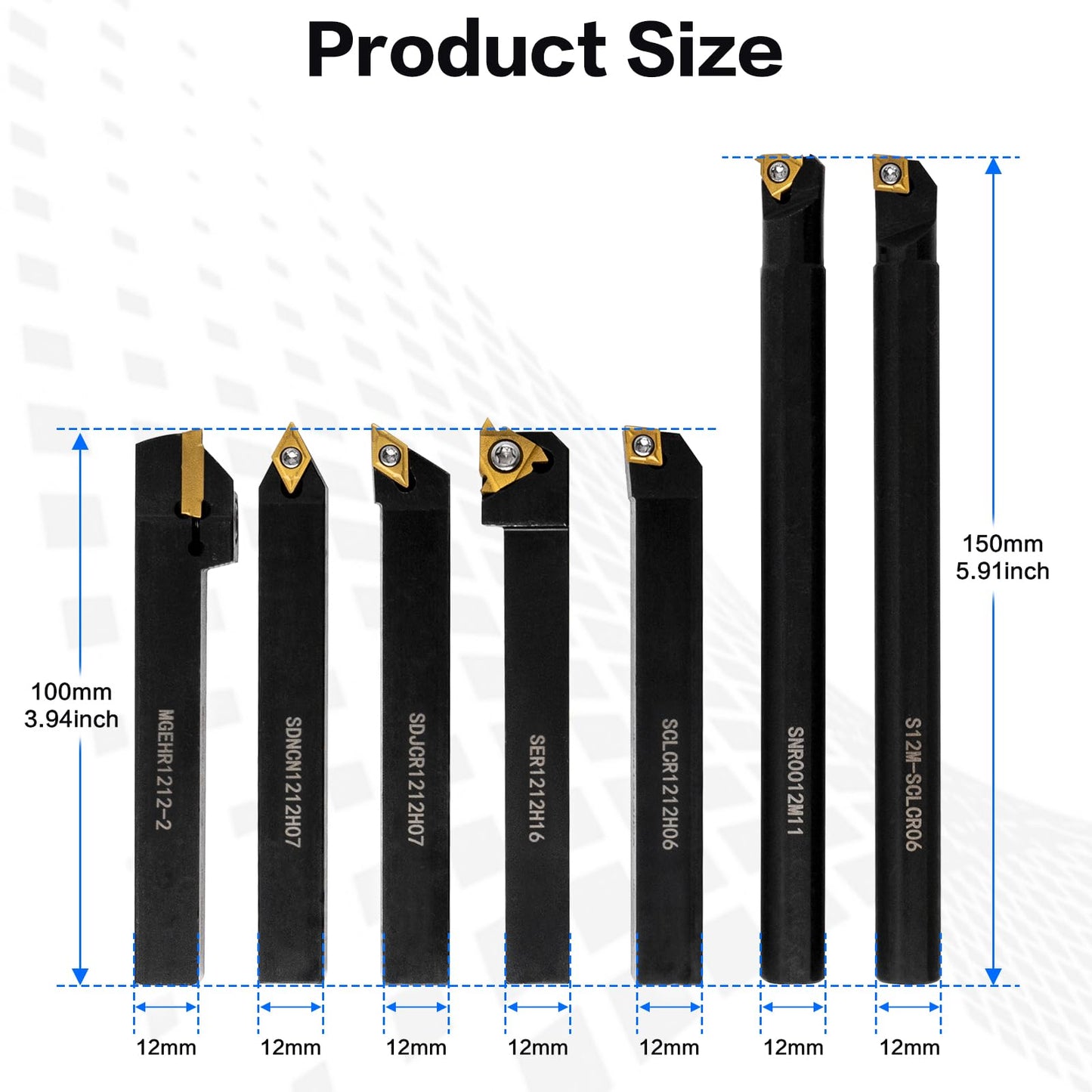 21 PCS Kit,Indexable Lathe Turning Tool,1/2" 12mm Shank,7Pcs Metal Lathe Cutting Holder with 14Pcs Carbide Turning Inserts,Carbide Lathe Turning Tools for Turning Grooving Threading Boring