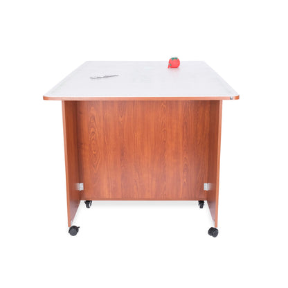 Kangaroo Kookaburra Cutting Table – Large Sewing, Quilting & Craft Workstation with Expandable 70” x 40” Surface, Storage Drawers, Shelves & Rolling Locking Casters, Teak Finish