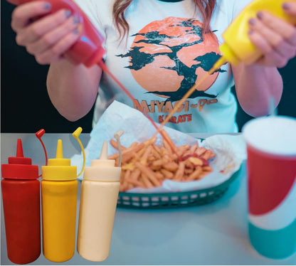 12 Oz, 3 Pack, Condiments Squeeze Bottles for Ketchup, Mustard, Mayo, Dressing, Oil, Syrup, Vinegar, Sauces, Honey